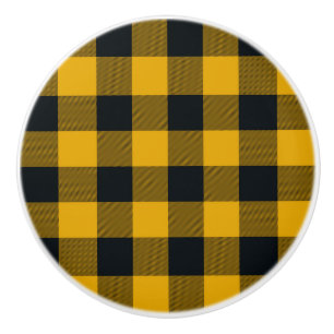 Bouton De Porte En Céramique Buffle Jaune et Noir À damiers Carré Plaid