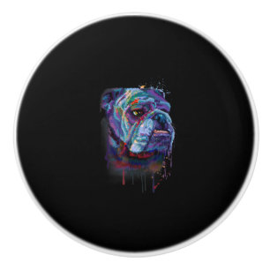 Bouton De Porte En Céramique Bulldog Coloré Anglais Cadeau A Bulldog Anglais