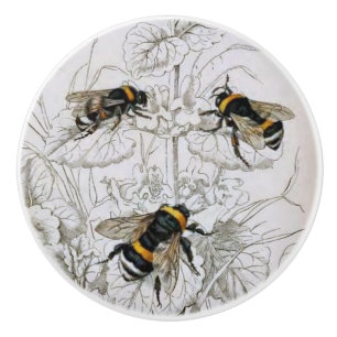 Bouton De Porte En Céramique Bumble Bee Botanical
