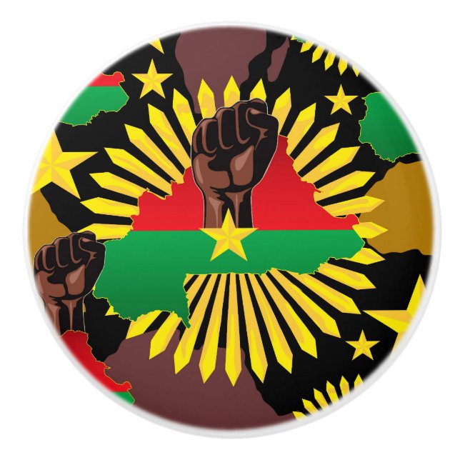 Bouton De Porte En Céramique Burkina Faso Carte, drapeau et première révolution (Devant)