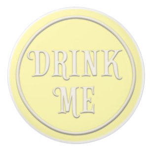 Bouton De Porte En Céramique "Buvez-moi" Wonderland Tea Party Pastel Jaune