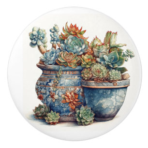 Bouton De Porte En Céramique Cactus et succulents
