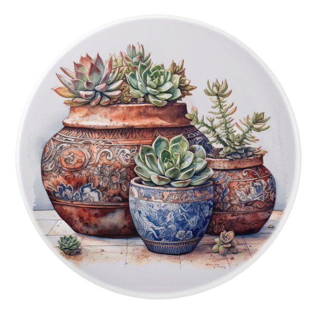 Bouton De Porte En Céramique Cactus et succulents (Devant)