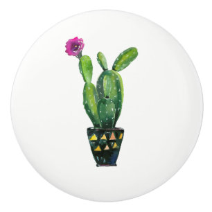 Bouton De Porte En Céramique Cactus Fleur violette Boho Russe Sud-Ouest