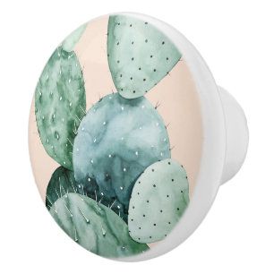 Bouton De Porte En Céramique Cactus sur le corail