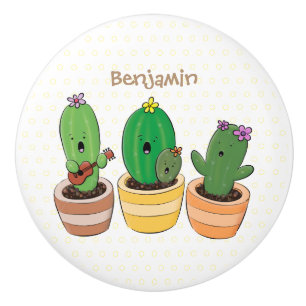 Bouton De Porte En Céramique Cactus trio chantante mignonne dessin animé