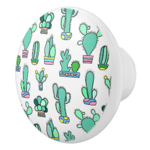 Bouton De Porte En Céramique Cactus vert en bon état et motif succulent de