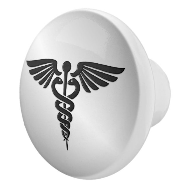 Bouton De Porte En Céramique Caducée Médicale en argent (Droite)