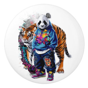 Bouton De Porte En Céramique Cahier graphique premium artistique panda et tigre