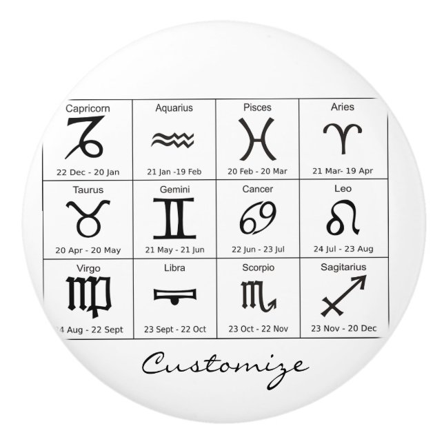 Bouton De Porte En Céramique Calendrier d'astrologie des signes solaires Zodiac (Devant)