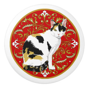 Bouton De Porte En Céramique Calico Cat Baroque