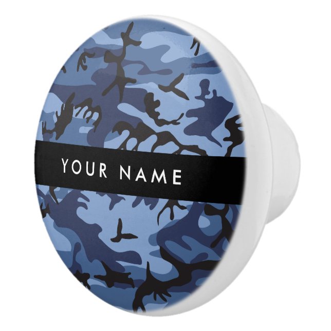 Bouton De Porte En Céramique Camouflage bleu marine Votre nom Personnalisez (Droite)