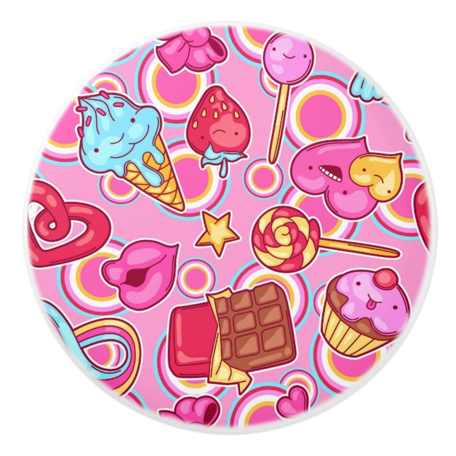 Bouton De Porte En Céramique Candy Sweets Girls Room (Devant)