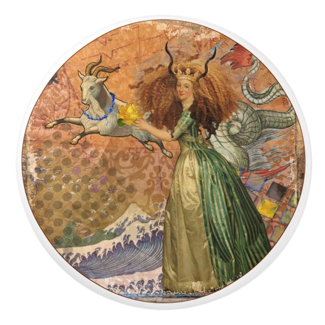 Bouton De Porte En Céramique Capricorn Femme Chèvre Whimsical Amusant (Devant)