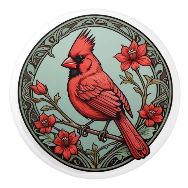 Bouton De Porte En Céramique Cardinal Art nouveau (Devant)