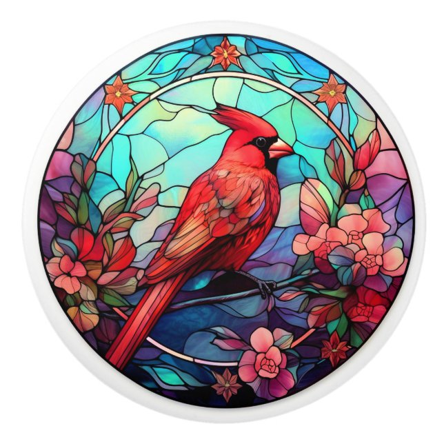 Bouton De Porte En Céramique Cardinal Redbird (Devant)