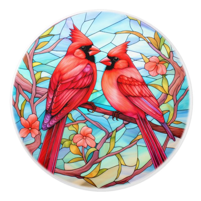 Bouton De Porte En Céramique Cardinal Redbird - TRANSFÉREZ-LE ! (Devant)