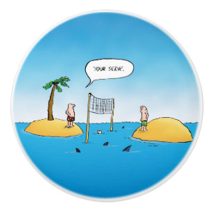 Bouton De Porte En Céramique Caricature amusante de Shark Volleyball