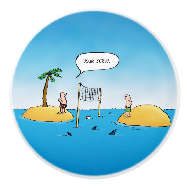 Bouton De Porte En Céramique Caricature amusante de Shark Volleyball (Devant)