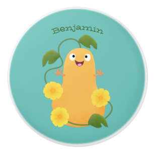 Bouton De Porte En Céramique Caricature citrouille gourde en beuret joyeux
