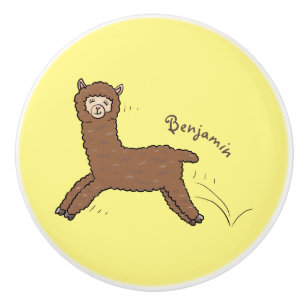 Bouton De Porte En Céramique Caricature d'alpaga brun joli