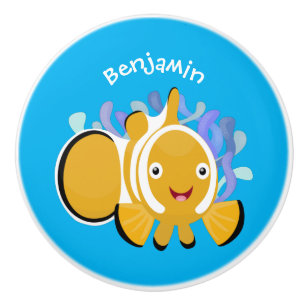 Bouton De Porte En Céramique Caricature d'anénome de poisson clown joli