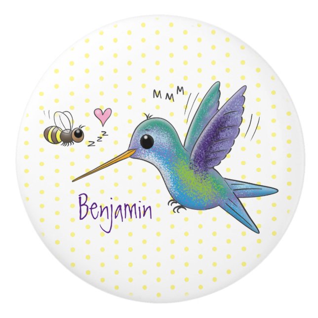 Bouton De Porte En Céramique Caricature de colibri d'abeille mignonne (Devant)