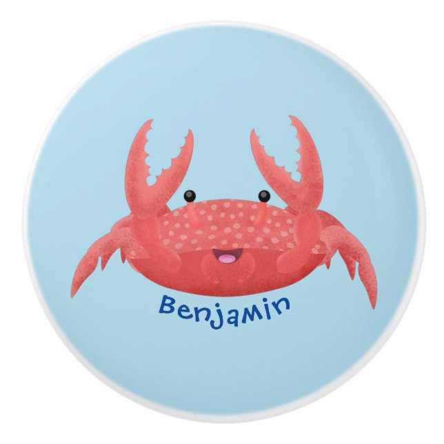 Bouton De Porte En Céramique Caricature de crabe rouge cuite (Devant)