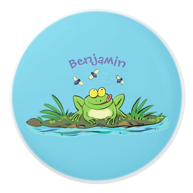Bouton De Porte En Céramique Caricature de grenouille vert mignon (Devant)