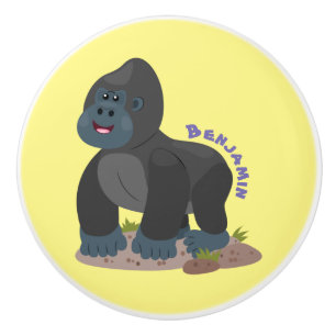 Bouton De Porte En Céramique Caricature de gros gorilles joyeux