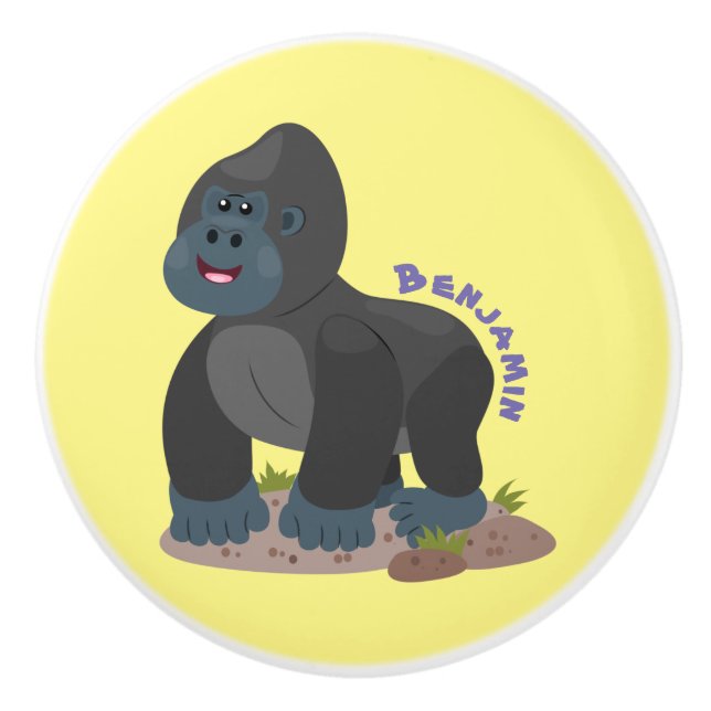 Bouton De Porte En Céramique Caricature de gros gorilles joyeux (Devant)