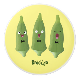 Bouton De Porte En Céramique Caricature de légumes de l'okra chantante mignonne