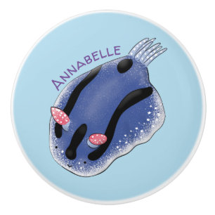 Bouton De Porte En Céramique Caricature de nudibranche bleu mignon