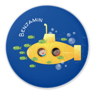 Bouton De Porte En Céramique Caricature de poisson sous-marin jaune mignon