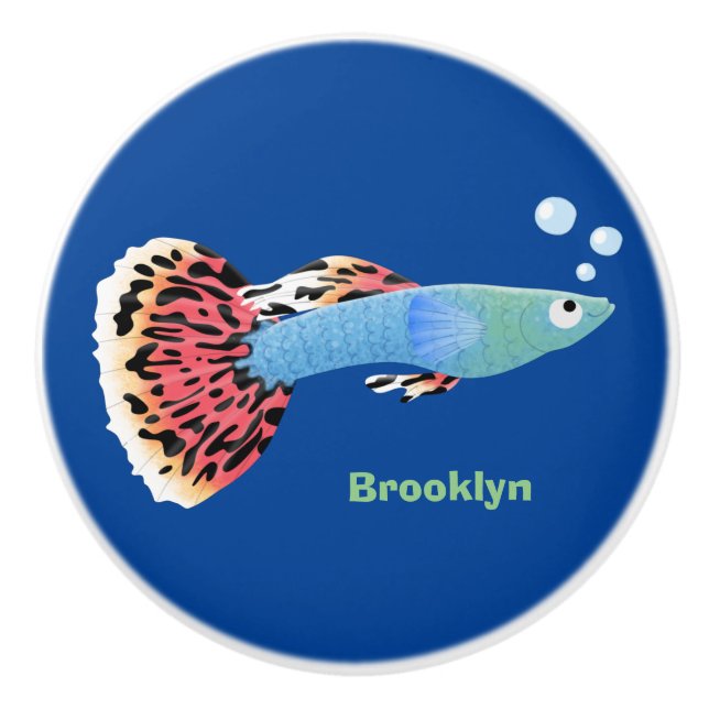 Bouton De Porte En Céramique Caricature de poisson tropical guppy très chic (Devant)