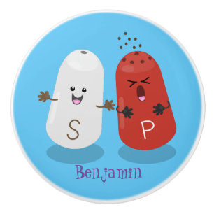 Bouton De Porte En Céramique Caricature de shakers de sel et de poivre de Cute 