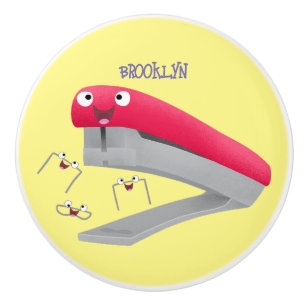 Bouton De Porte En Céramique Caricature en agrafeuse rouge pâle