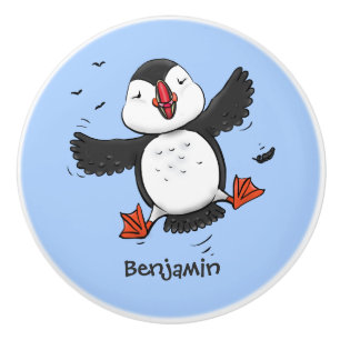 Bouton De Porte En Céramique Caricature en bleu bouffin joyeux