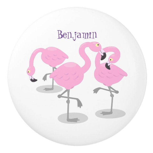 Bouton De Porte En Céramique Caricature en trio flamand rose mou (Devant)