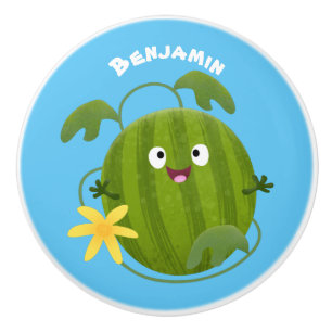 Bouton De Porte En Céramique Caricature joli et souriant de pastèque