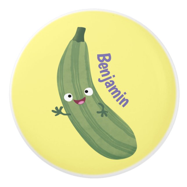 Bouton De Porte En Céramique Caricature joyeux de courgettes mignonnes (Devant)