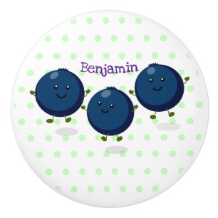 Bouton De Porte En Céramique Caricature mignonne de bleuets violets