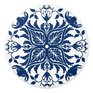 Bouton De Porte En Céramique Carreaux Feuilles Acanthus