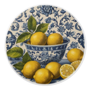 Bouton De Porte En Céramique Carreaux portugais Azulejos Citron bleu Vintage
