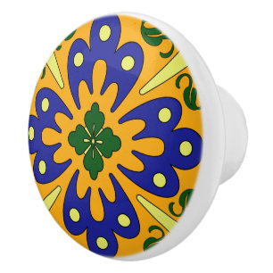 Bouton De Porte En Céramique Carrelage Bleu Orange Et Espagnol Jaune