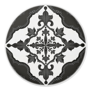 Bouton De Porte En Céramique Carrelage rustique Motif noir blanc Décor