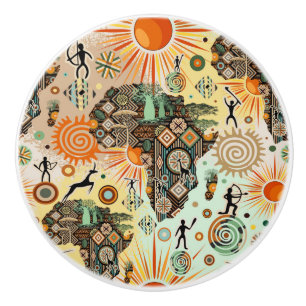 Bouton De Porte En Céramique Carte d'Afrique Éléments Tribaux Décoratifs Motif