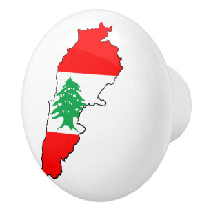 Bouton De Porte En Céramique Carte du Liban avec drapeau