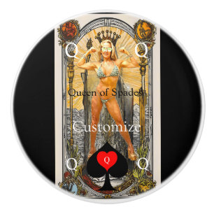 Bouton De Porte En Céramique Carte Tarot Reine des pique Thunder_Cove