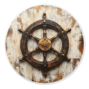 Bouton De Porte En Céramique Casque de roue de navire rustique nautique